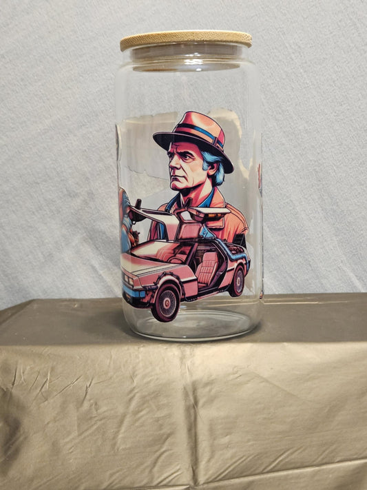 20 glass tumbler with bamboo lid and straw