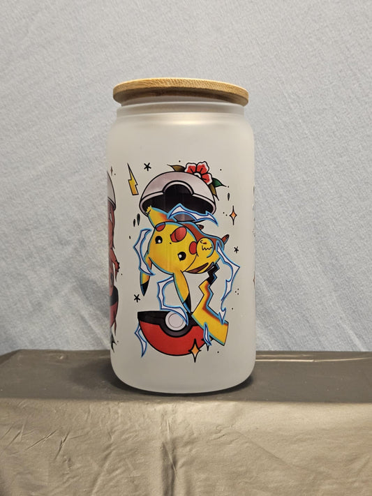 20 glass tumbler with bamboo lid and straw