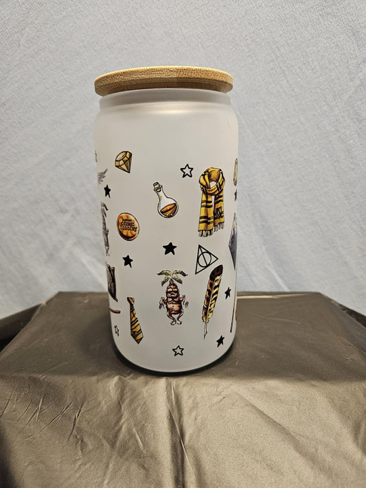 20 glass tumbler with bamboo lid and straw