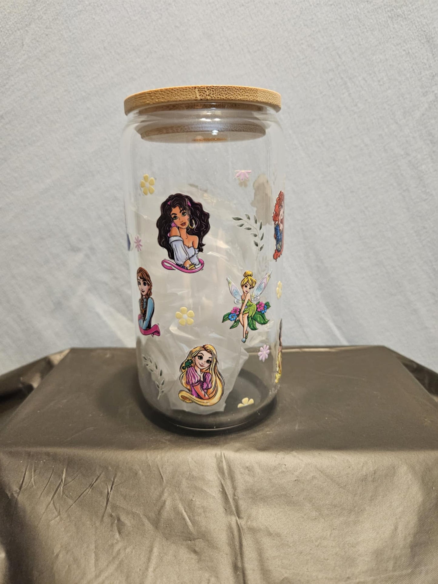 20 glass tumbler with bamboo lid and straw