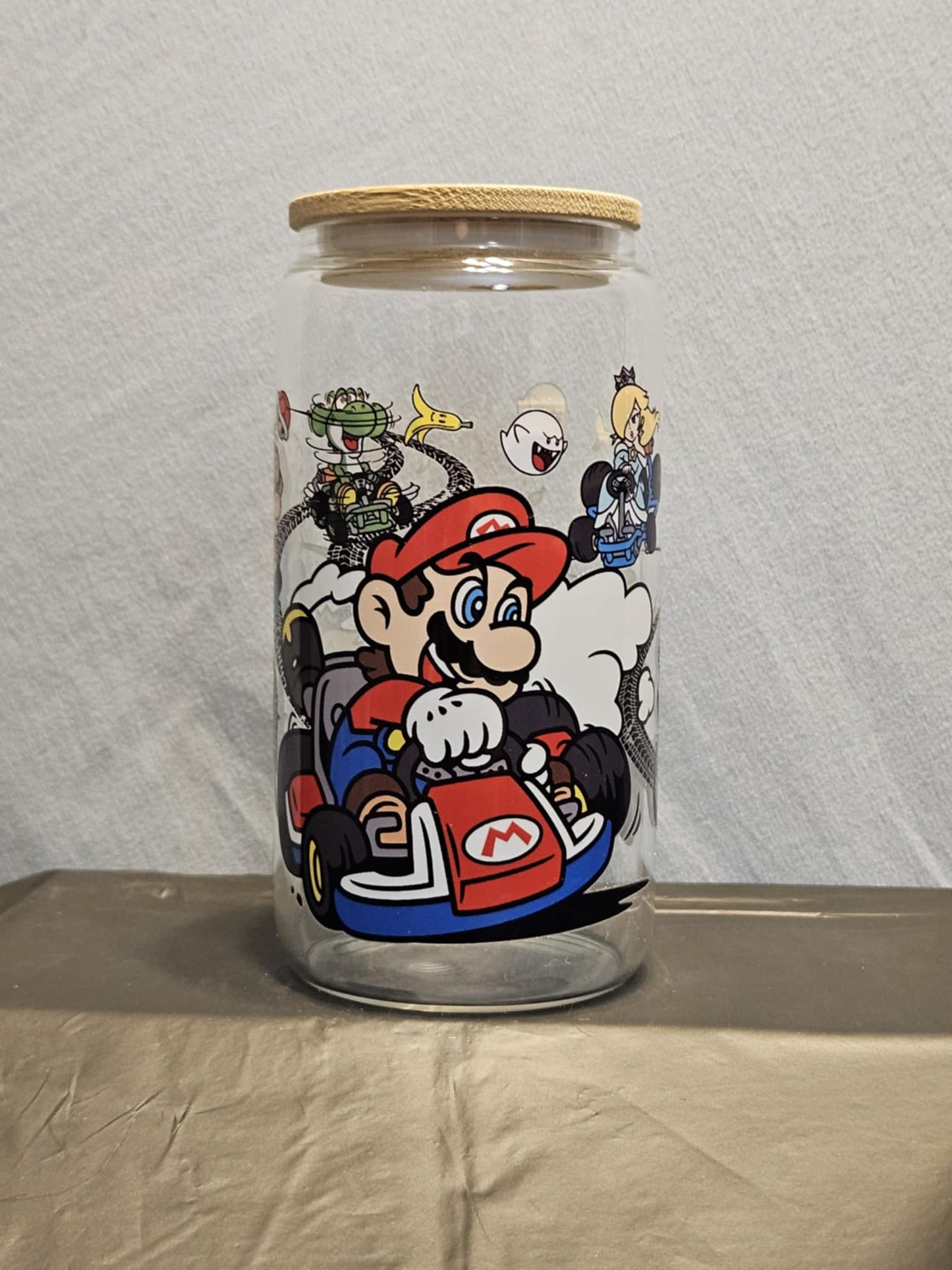 20 glass tumbler with bamboo lid and straw