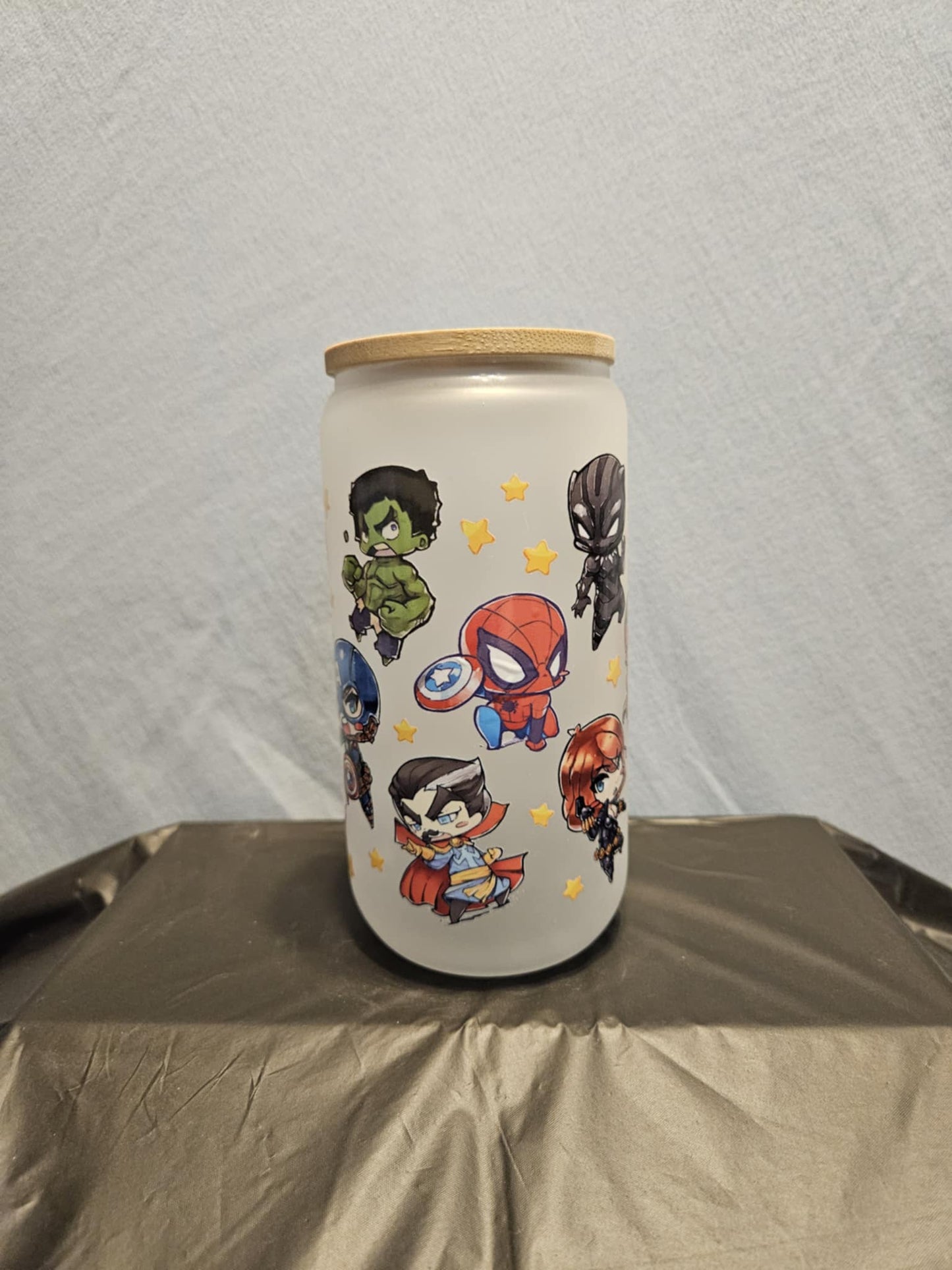 20 glass tumbler with bamboo lid and straw