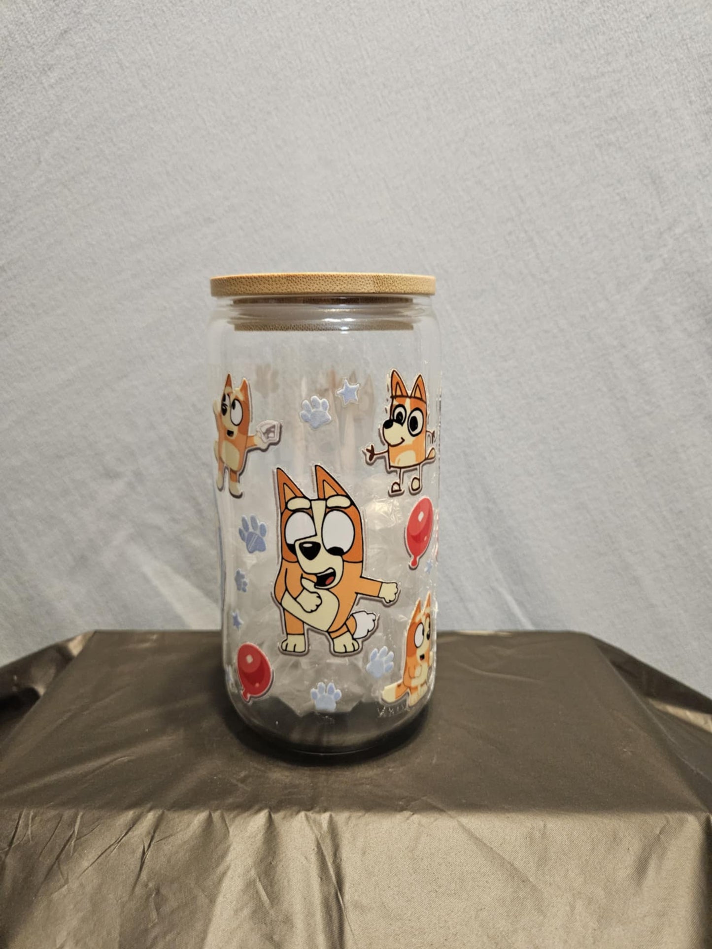 20 glass tumbler with bamboo lid and straw
