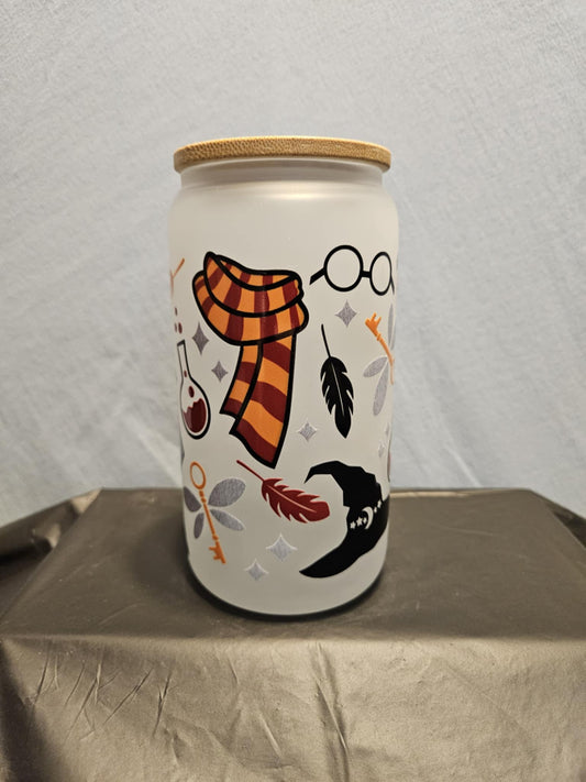 20 glass tumbler with bamboo lid and straw