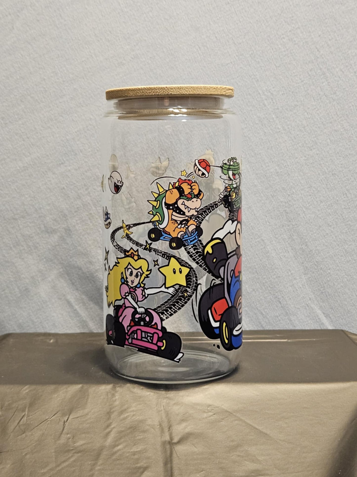 20 glass tumbler with bamboo lid and straw