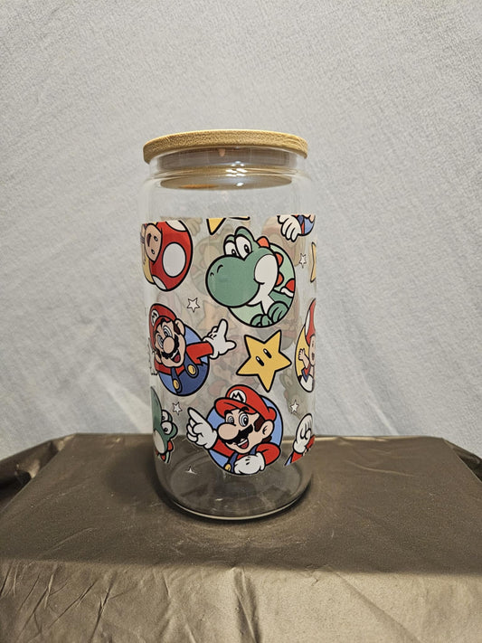 20 glass tumbler with bamboo lid and straw