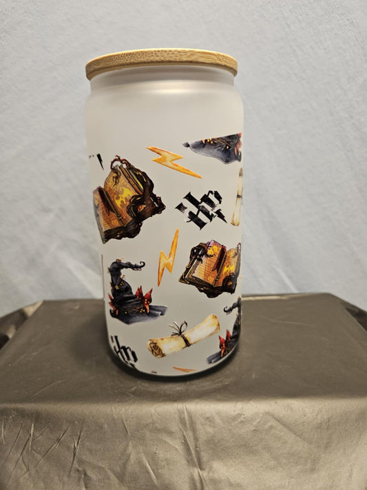 20 glass tumbler with bamboo lid and straw