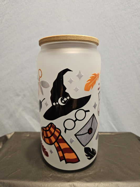 20 glass tumbler with bamboo lid and straw