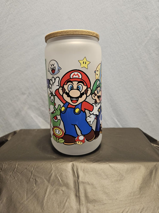 20 glass tumbler with bamboo lid and straw