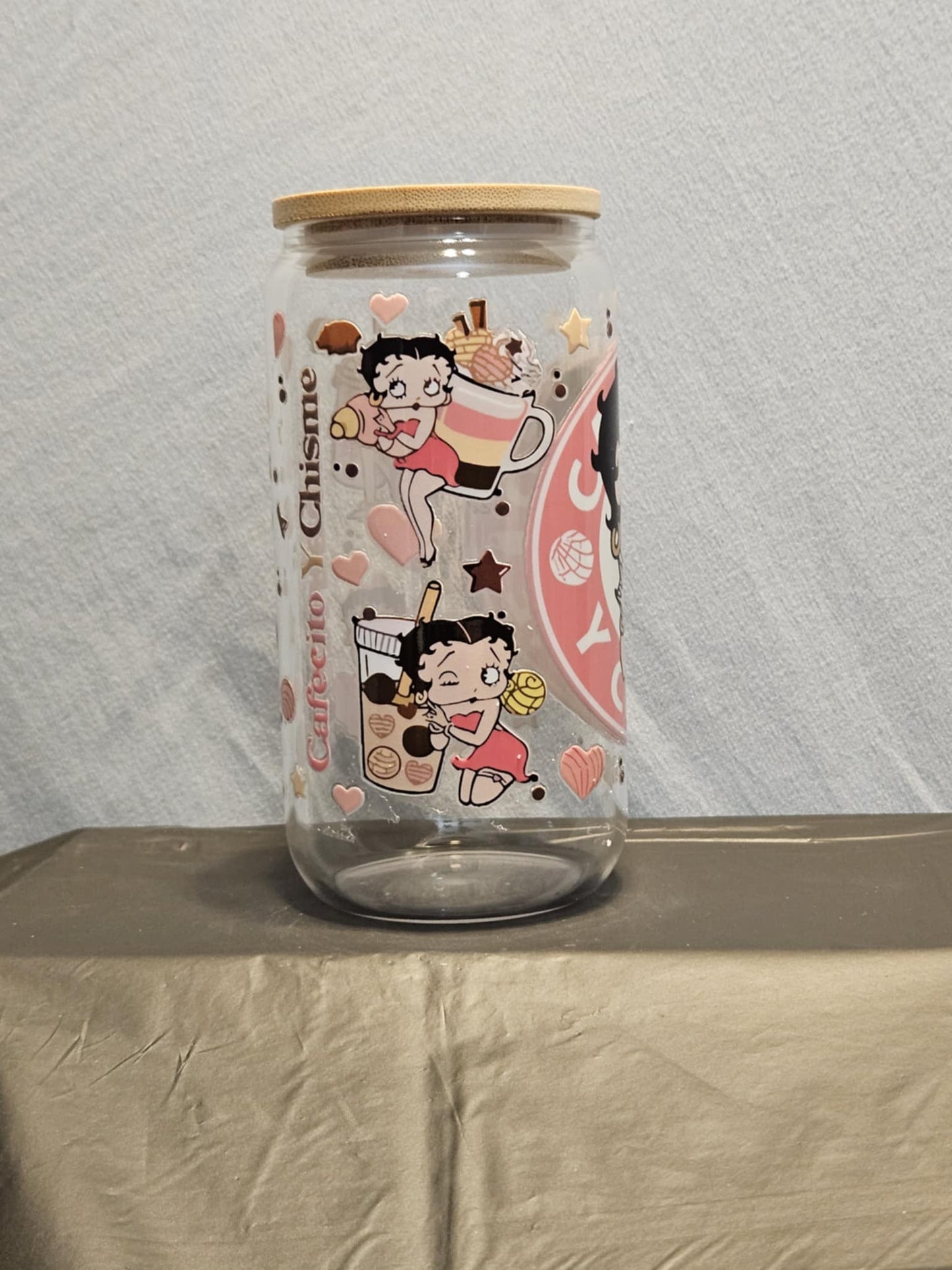 20 glass tumbler with bamboo lid and straw