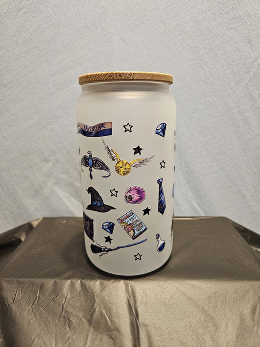 20 glass tumbler with bamboo lid and straw