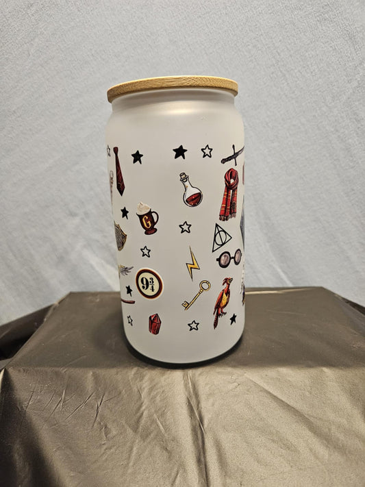 20 glass tumbler with bamboo lid and straw