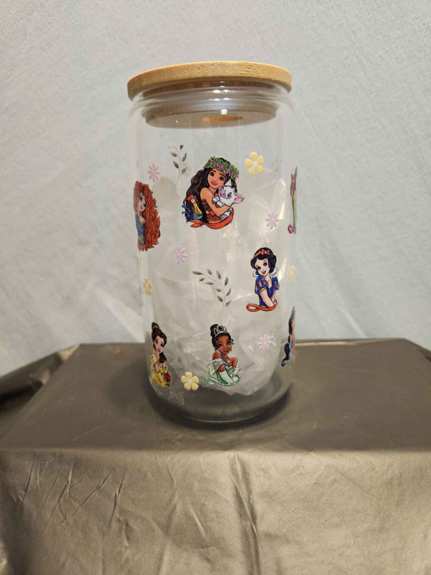 20 glass tumbler with bamboo lid and straw