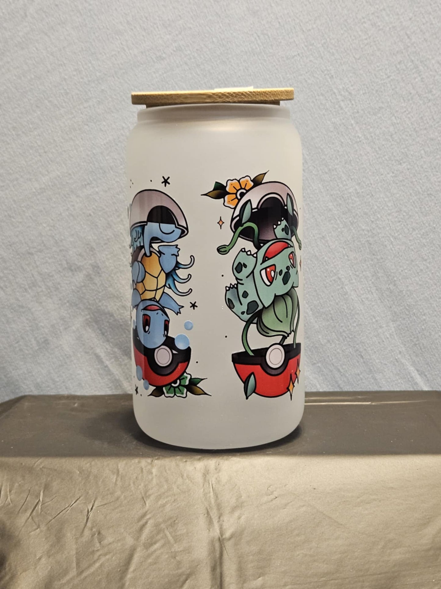 20 glass tumbler with bamboo lid and straw