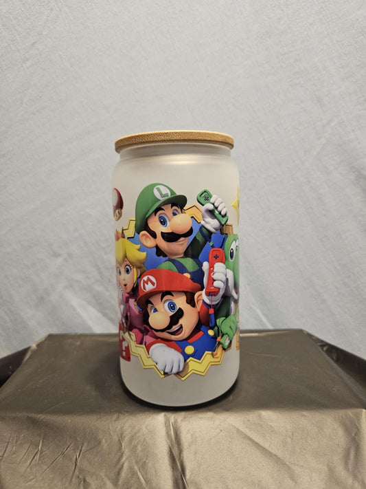 20 glass tumbler with bamboo lid and straw