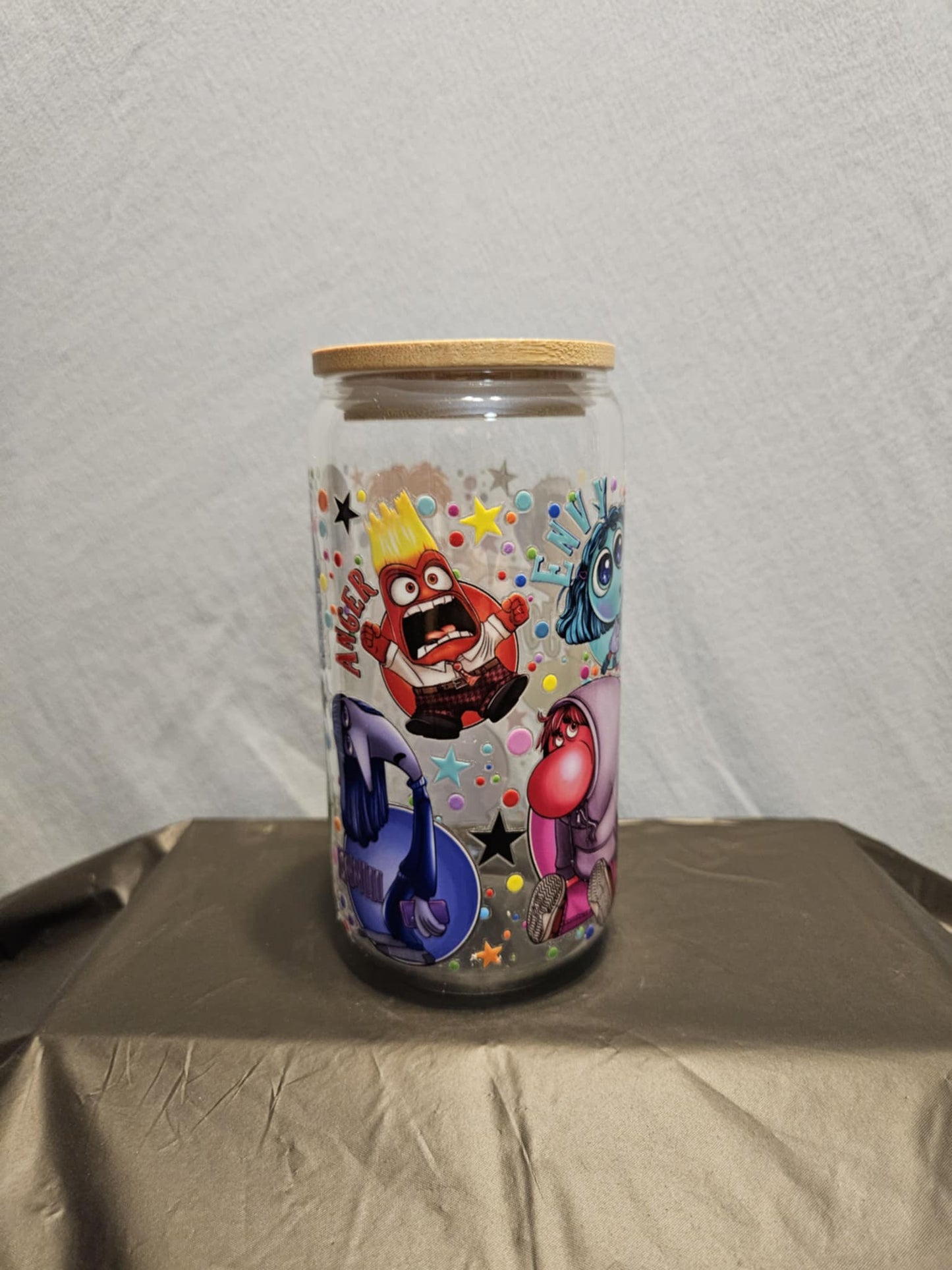 20 glass tumbler with bamboo lid and straw