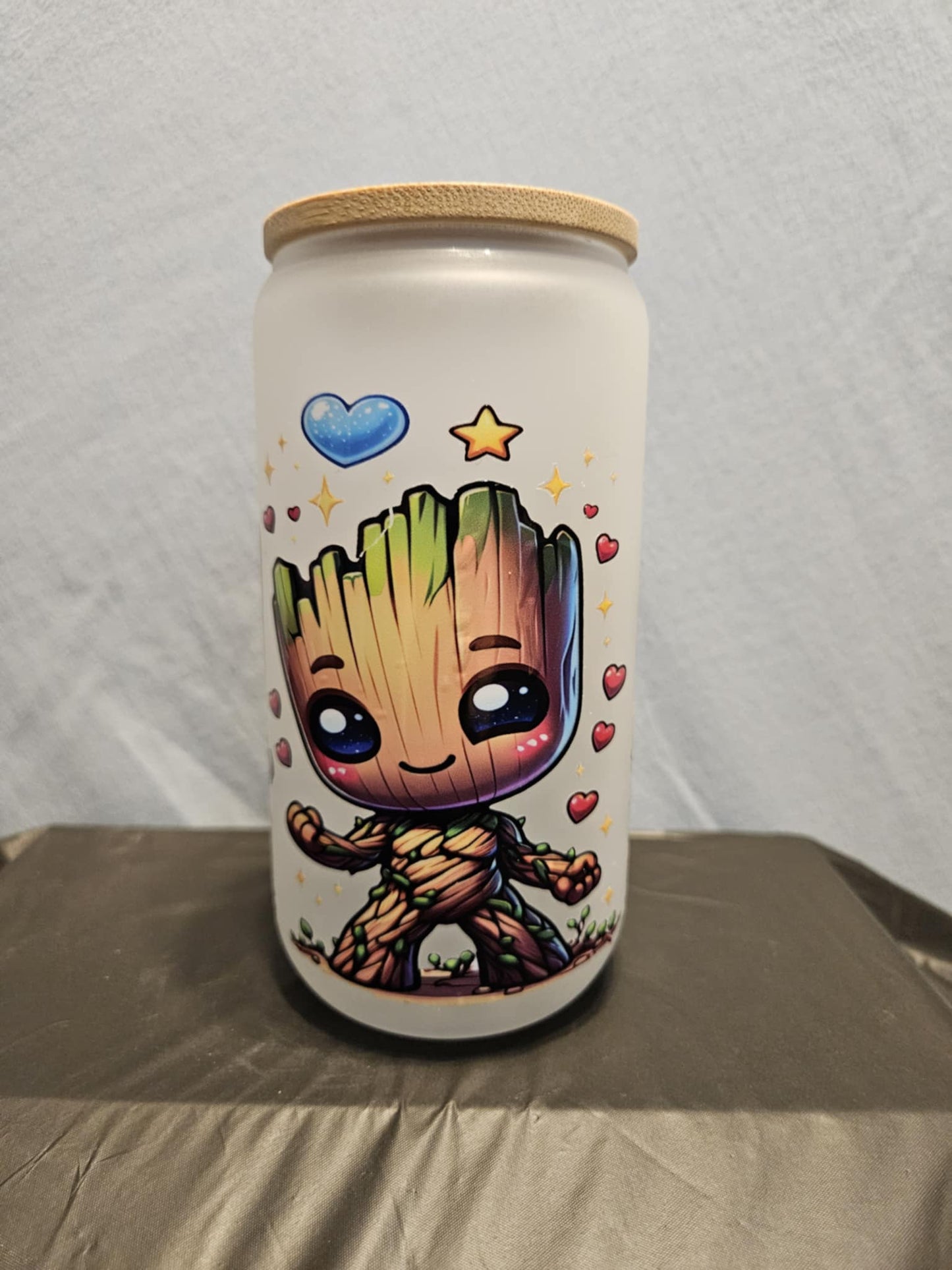 20 glass tumbler with bamboo lid and straw