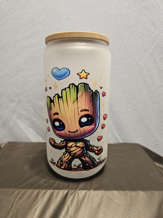 20 glass tumbler with bamboo lid and straw