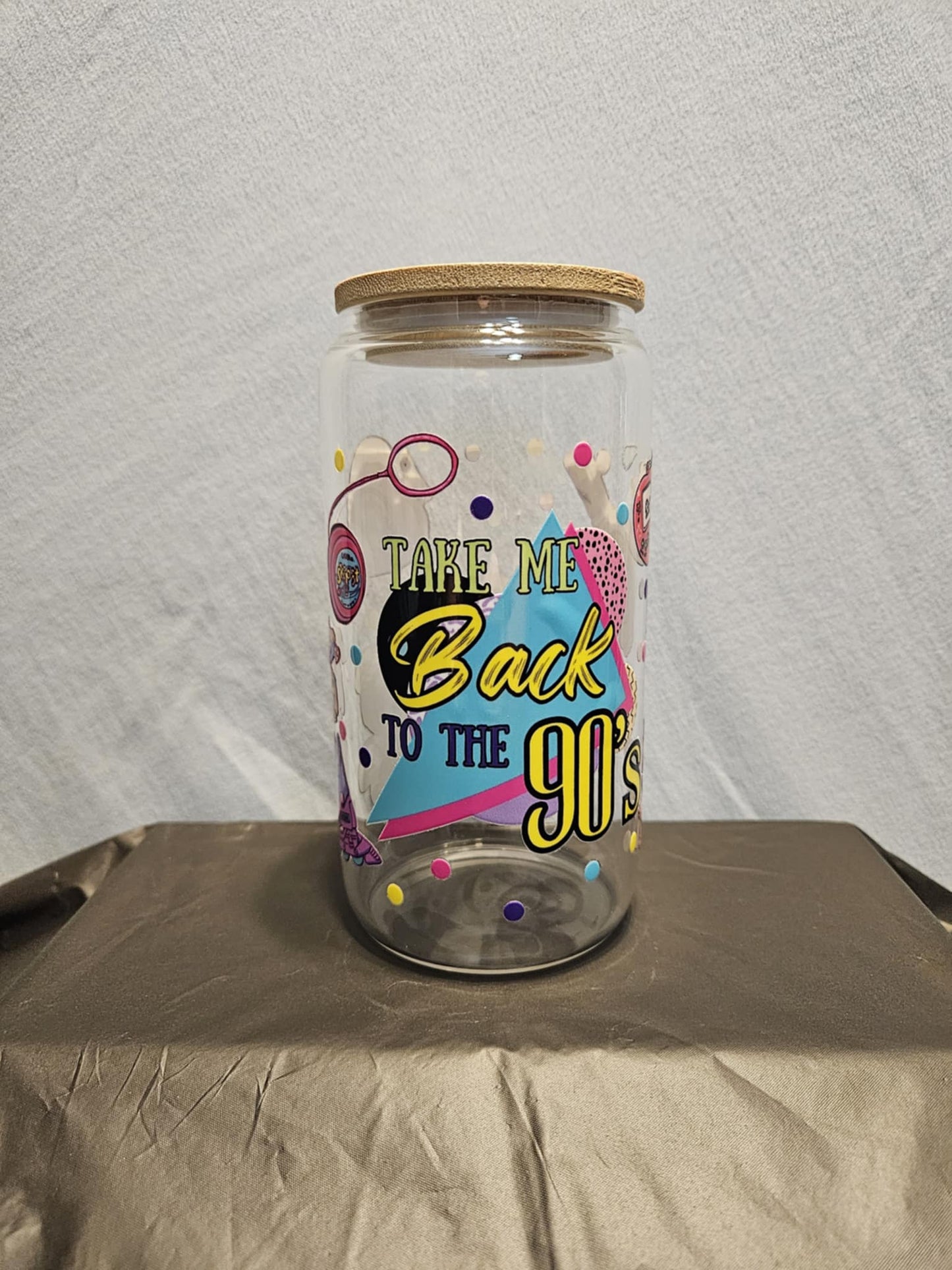 20 glass tumbler with bamboo lid and straw