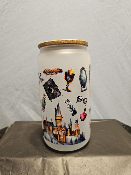 20 glass tumbler with bamboo lid and straw